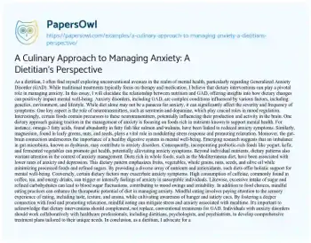 Essay on A Culinary Approach to Managing Anxiety: a Dietitian’s Perspective