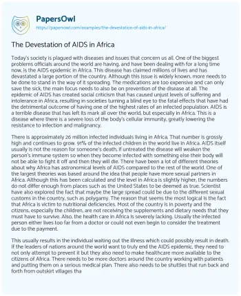 Essay on The Devestation of AIDS in Africa