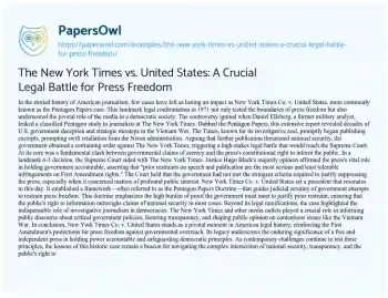 Essay on The New York Times Vs. United States: a Crucial Legal Battle for Press Freedom