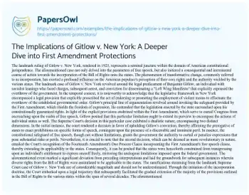 Essay on The Implications of Gitlow V. New York: a Deeper Dive into First Amendment Protections