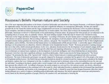 Essay on Rousseau’s Beliefs: Human Nature and Society