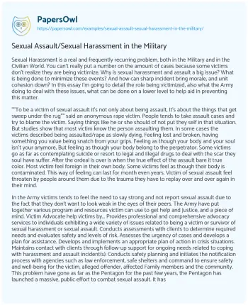 Essay on Sexual Assault/Sexual Harassment in the Military