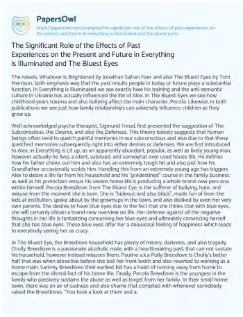 Essay on The Significant Role of the Effects of Past Experiences on the Present and Future in Everything is Illuminated and the Bluest Eyes