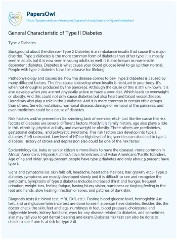 Essay on General Characteristic of Type II Diabetes