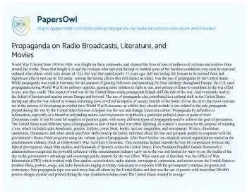 Essay on Propaganda on Radio Broadcasts, Literature, and Movies