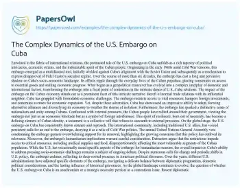 Essay on The Complex Dynamics of the U.S. Embargo on Cuba