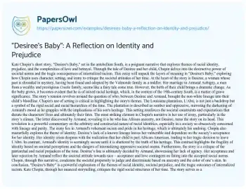 Essay on “Desiree’s Baby”: a Reflection on Identity and Prejudice