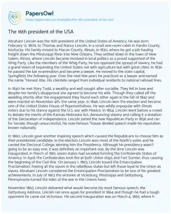 Essay on The 16th President of the USA