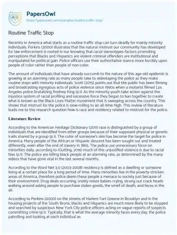 Essay on Routine Traffic Stop