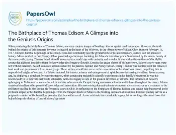 Essay on The Birthplace of Thomas Edison: a Glimpse into the Genius’s Origins