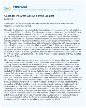 Essay on Alexander the Great was One of the Greatest Leaders