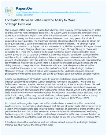 Essay on Correlation between Selfies and the Ability to Make Strategic Decisions