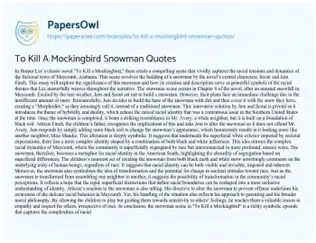 Essay on To Kill a Mockingbird Snowman Quotes