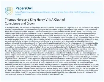 Essay on Thomas more and King Henry VIII: a Clash of Conscience and Crown