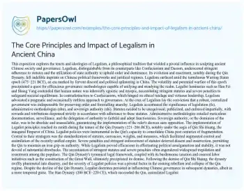 Essay on The Core Principles and Impact of Legalism in Ancient China