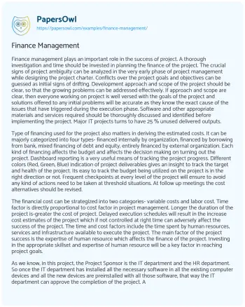 Essay on Finance Management