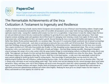 Essay on The Remarkable Achievements of the Inca Civilization: a Testament to Ingenuity and Resilience