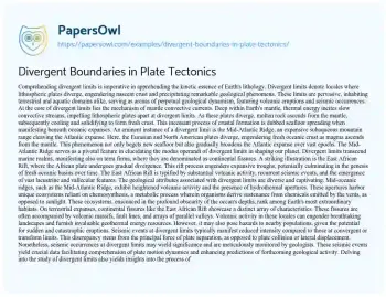 Essay on Divergent Boundaries in Plate Tectonics