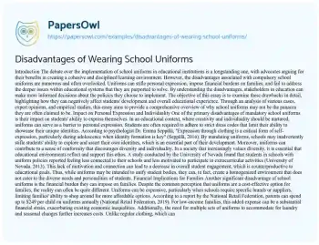 Essay on Disadvantages of Wearing School Uniforms