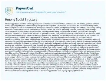 Essay on Hmong Social Structure