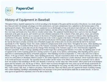 Essay on History of Equipment in Baseball