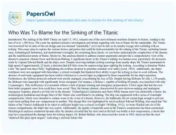 Essay on Who was to Blame for the Sinking of the Titanic