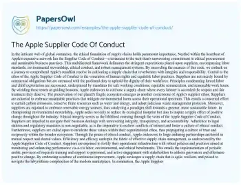 Essay on The Apple Supplier Code of Conduct