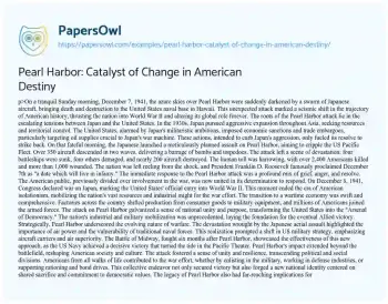 Essay on Pearl Harbor: Catalyst of Change in American Destiny