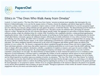 Essay on Ethics in “The Ones who Walk Away from Omelas”