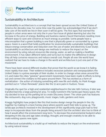 Essay on Sustainability in Architecture