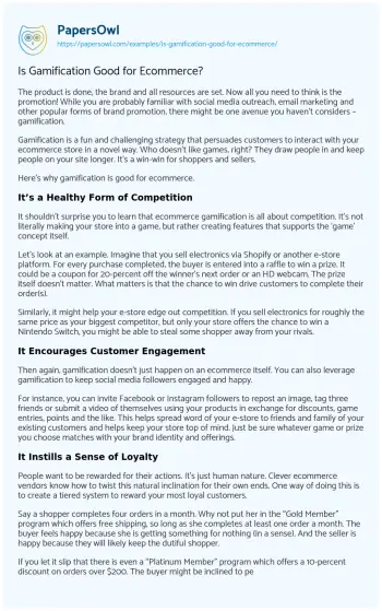 Essay on Is Gamification Good for Ecommerce?