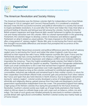 Essay on The American Revolution and Society History