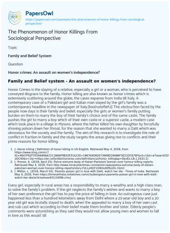 Essay on The Phenomenon of Honor Killings from Sociological Perspective