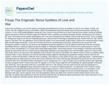 Essay on Freyja: the Enigmatic Norse Goddess of Love and War