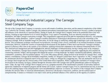 Essay on Forging America’s Industrial Legacy: the Carnegie Steel Company Saga