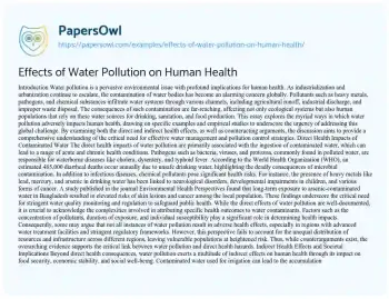 Essay on Effects of Water Pollution on Human Health