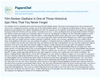 Essay on Film Review: Gladiator is One of those Historical, Epic Films that you Never Forget