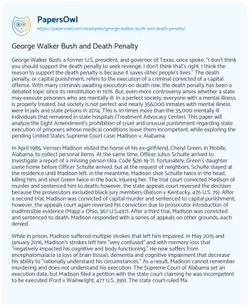 Essay on George Walker Bush and Death Penalty