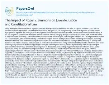 Essay on The Impact of Roper V. Simmons on Juvenile Justice and Constitutional Law