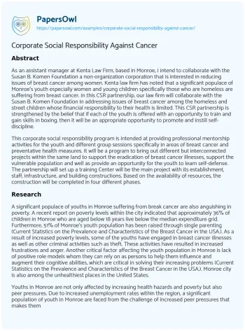 Essay on Corporate Social Responsibility against Cancer