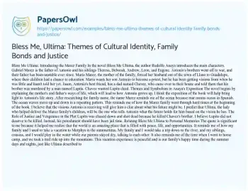 Essay on Bless Me, Ultima: Themes of Cultural Identity, Family Bonds and Justice