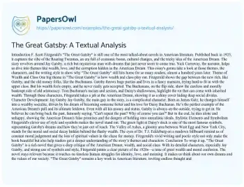 Essay on The Great Gatsby: a Textual Analysis