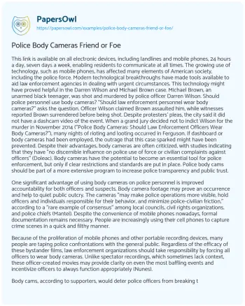 Essay on Police Body Cameras Friend or Foe