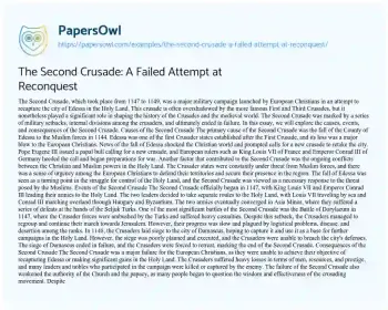 Essay on The Second Crusade: a Failed Attempt at Reconquest