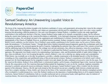 Essay on Samuel Seabury: an Unwavering Loyalist Voice in Revolutionary America