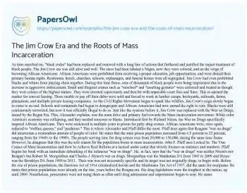 Essay on The Jim Crow Era and the Roots of Mass Incarceration