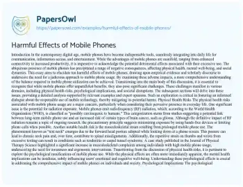 Essay on Harmful Effects of Mobile Phones