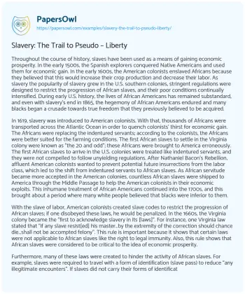 Essay on Slavery: the Trail to Pseudo – Liberty