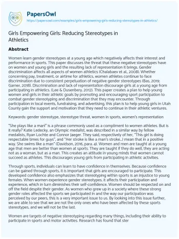 Essay on Girls Empowering Girls: Reducing Stereotypes in Athletics