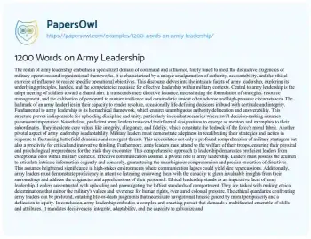 Essay on 1200 Words on Army Leadership